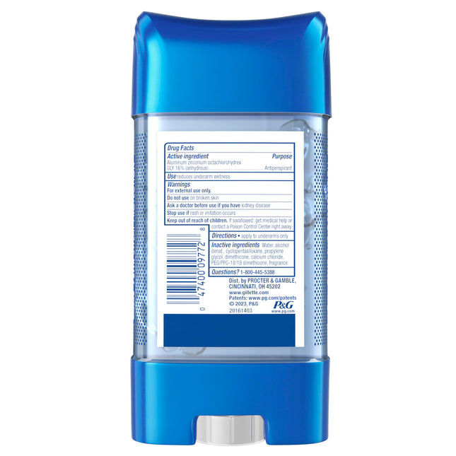 Gillette Antiperspirant and Deodorant for Men, 72hr Sweat & Odor Protection, Long Lasting Freshness, Anti-White Mark Technology, Clear Gel, Cool Wave Scent, 3.8 oz