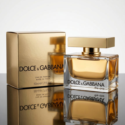 The One perfume side angle amber floral fragrance bottle