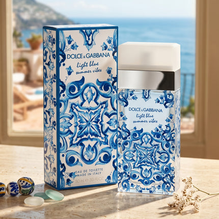 Light Blue Summer Vibes side angle fruity woody fragrance bottle